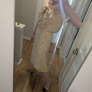 CHANEL Cream Polka Dot Dress with Bow
